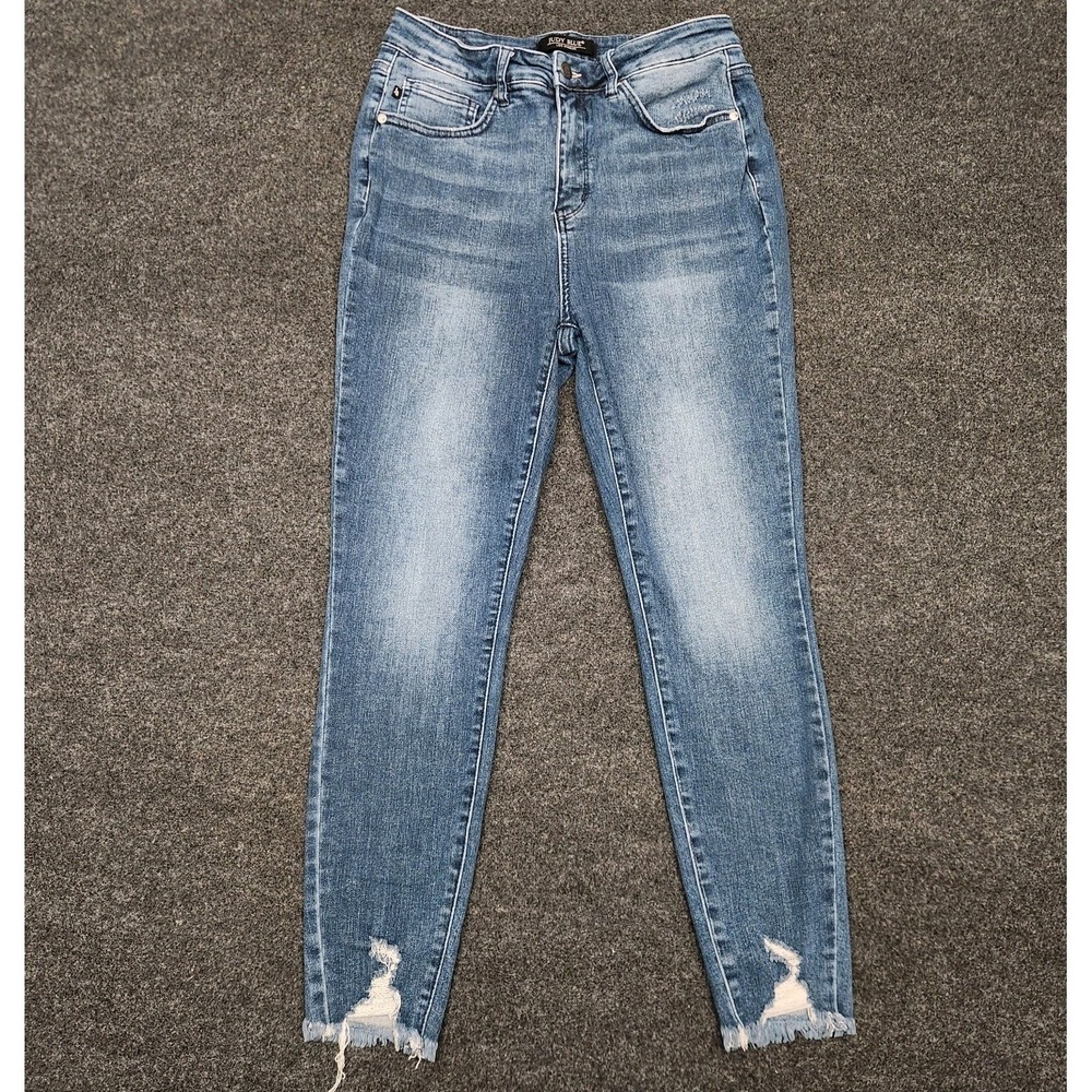 Judy Blue Womens 11|30 Blue Medium Washed Skinny Leg Jeans Frayed Hem Cropped